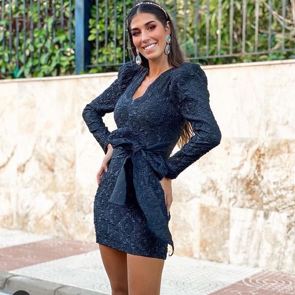 ZARA TEXTURED DRESS WITH BOW - Picture 2 of 3